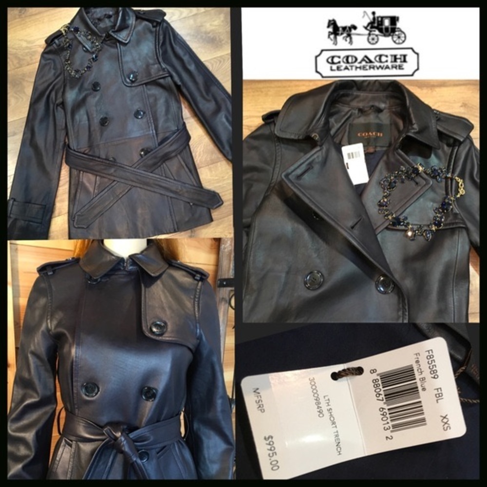 NWT “FRENCH BLUE” COACH LEATHER TRENCH COAT LINED & SOFT (size 2)